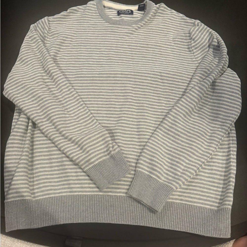 Chaps Men's Light Gray Striped Crewneck Sweater XXL Preppy